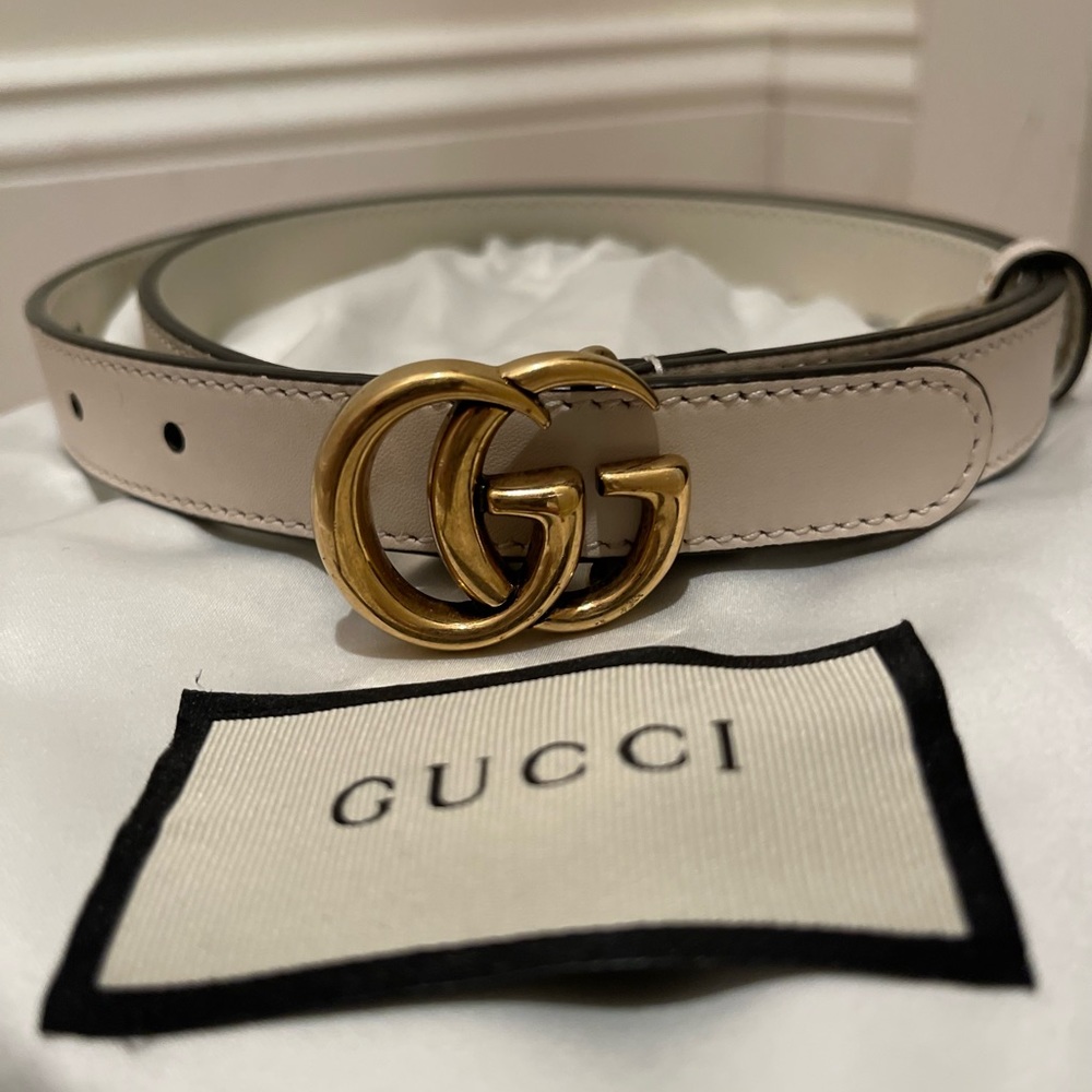 Leather belt with Double G buckle - Cream